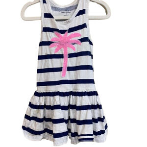 Girls Joe Fresh Dress 2T White & Navy stripes with palm tree sparkle